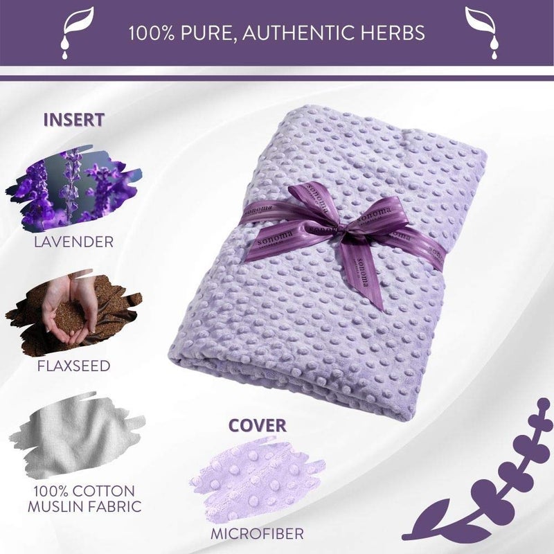 Sonoma Lavender Aromatherapy Spa Blanket Filled with Lavender Flowers and Flaxseed, Hot/Cold Microwaveable Heated Blanket for Soothing Muscles with Removable Washable Cover (44" x 18", Lilac Dot) - Image 3